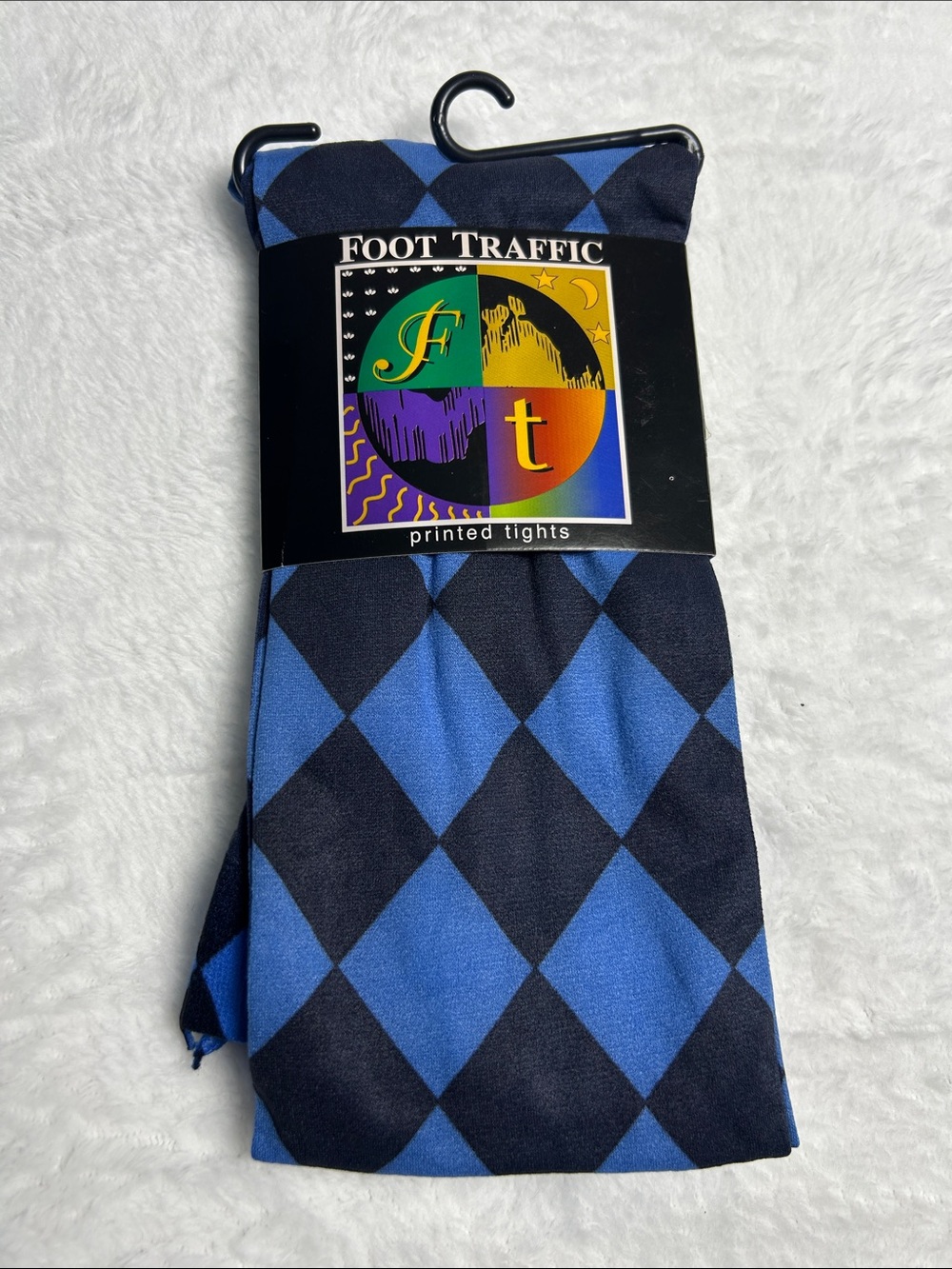 Foot Traffic Blue & Black Argyle Printed Tights